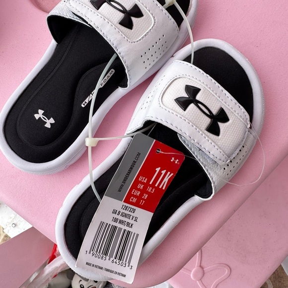 Under Armour Kids Slide Sandals - Black & White - Picture 1 of 2